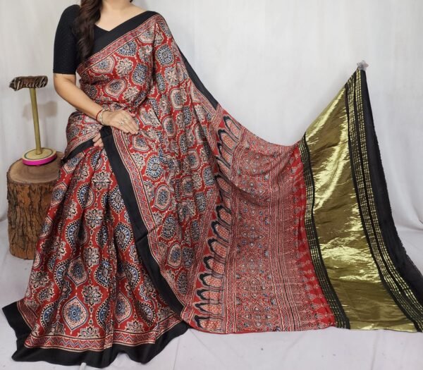 Ajrakh hand block print Saree