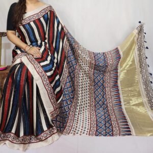 Ajrakh Hand Block Pure Modal Silk Saree