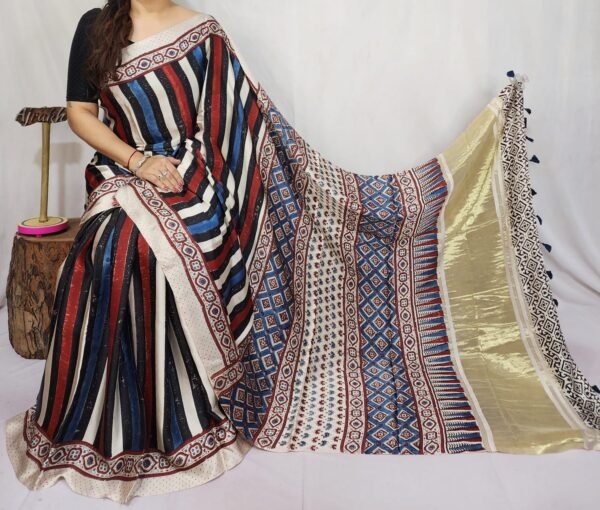 Ajrakh Hand Block Pure Modal Silk Saree