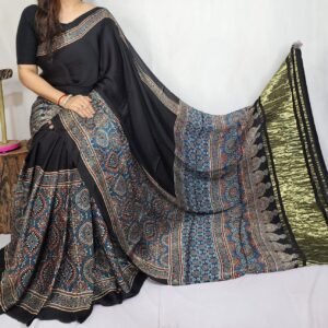 Ajrakh Hand Block Pure Modal Silk Saree