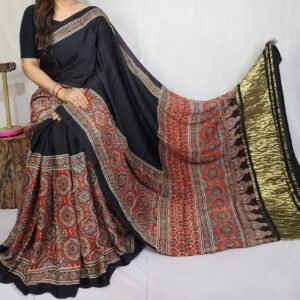 Ajrakh Hand Block Pure Modal Silk Saree