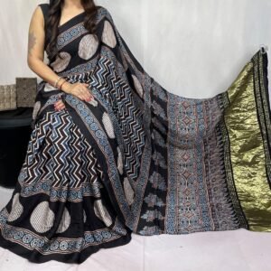 Ajrakh Hand Block Pure Modal Silk Saree