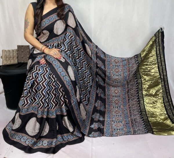 Ajrakh Hand Block Pure Modal Silk Saree