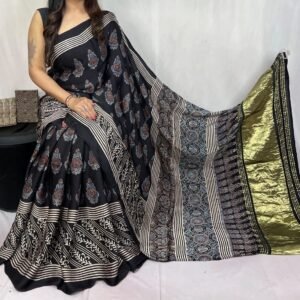 Ajrakh Hand Block Pure Modal Silk Saree