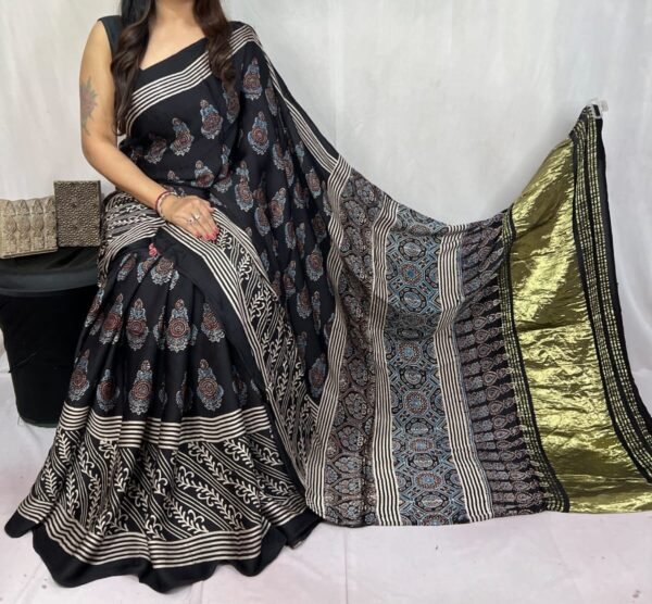 Ajrakh Hand Block Pure Modal Silk Saree