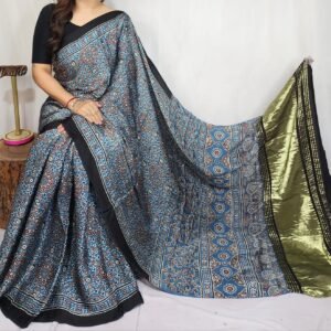 Ajrakh Hand Block Pure Modal Silk Saree