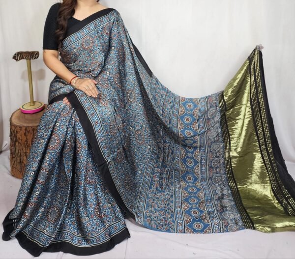 Ajrakh Hand Block Pure Modal Silk Saree