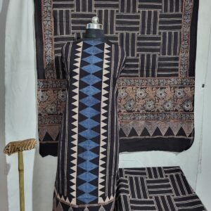 Buy Black Ajrakh Cotton Unstitched Suit Online – Handcrafted Natural Dyed Fabric