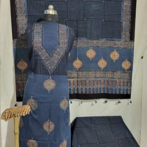 Buy Blue Ajrakh Cotton Unstitched Suit Online – Handcrafted & Naturally Dyed