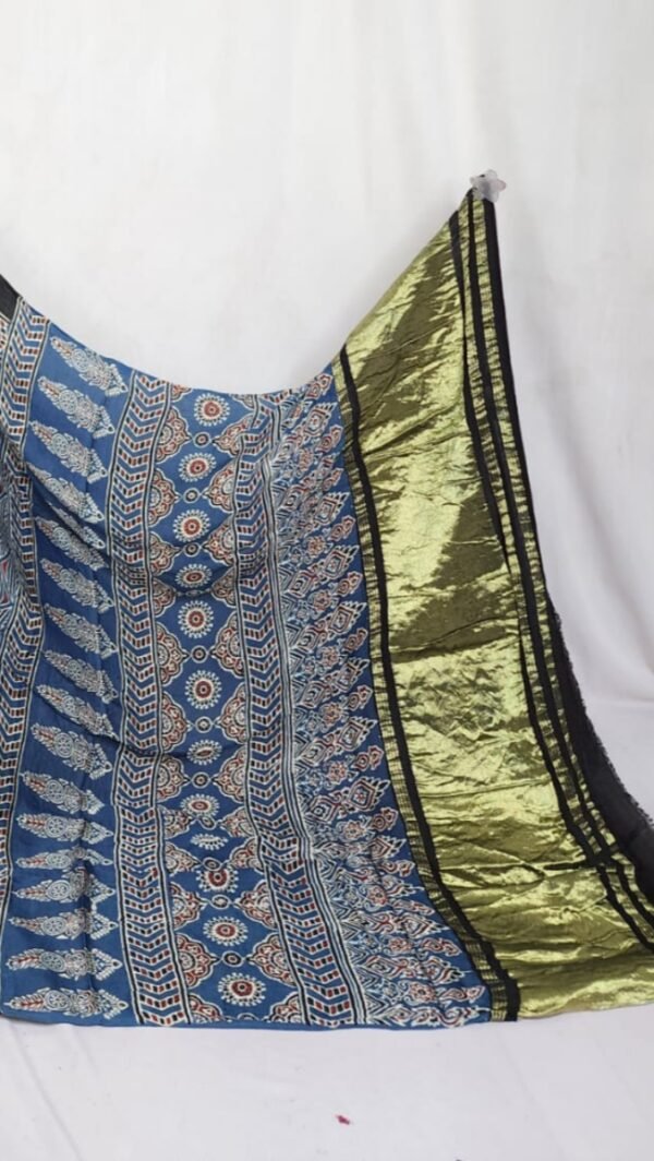 Ajrakh hand block print Pure modal silk saree - Image 3