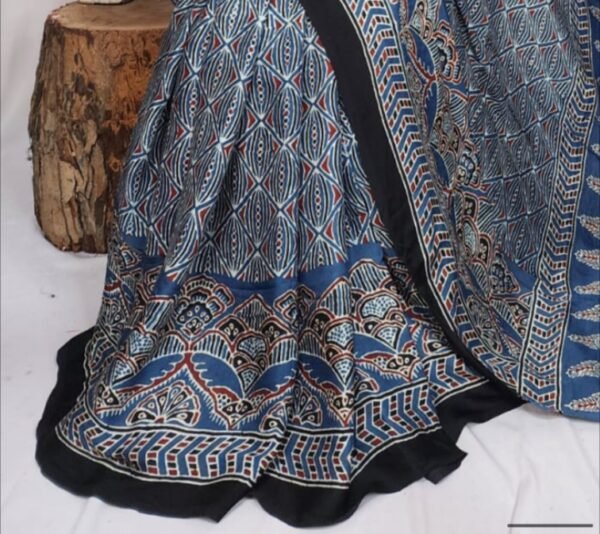 Ajrakh hand block print Pure modal silk saree - Image 4