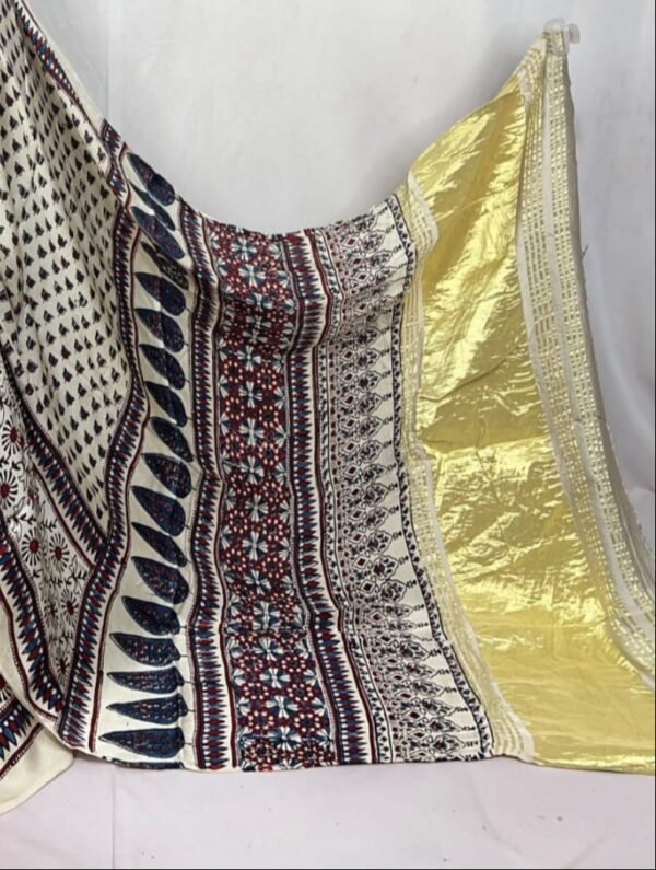 Ajrakh Hand Block Pure Modal Silk Saree - Image 2