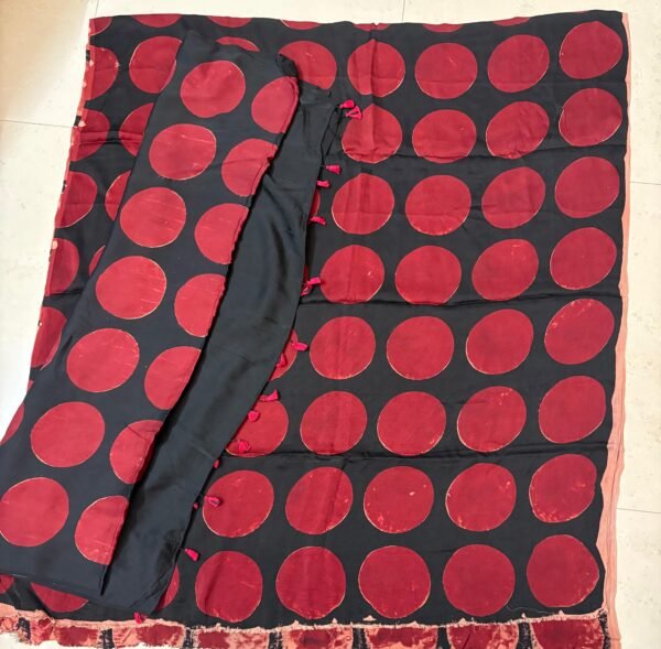 Handcrafted Black & Maroon Polka Dot Cotton Suit Set with Dupatta