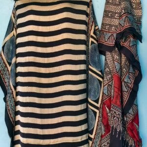 Handcrafted Soft Cotton Dress Material Set with Dabu Print & Ajrakh Dupatta – Elegant Ethnic Wear for Women